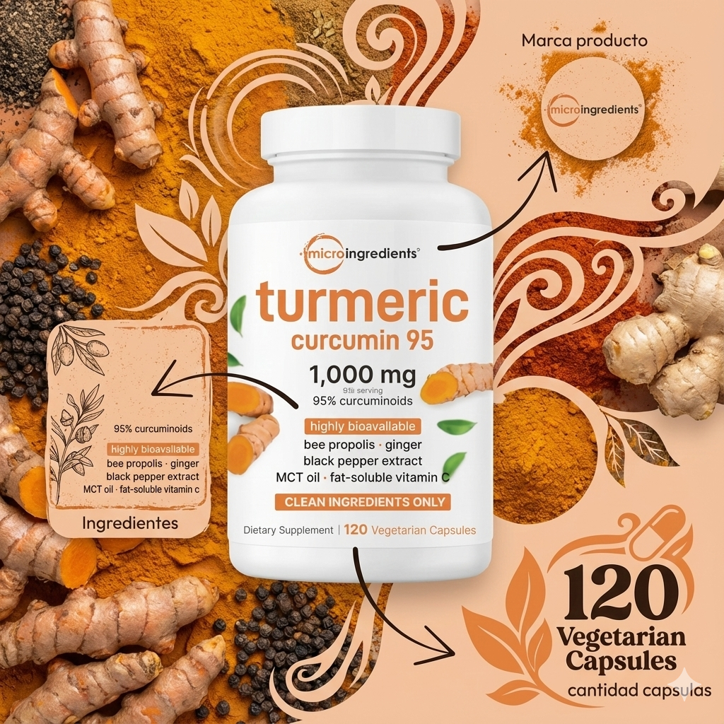 Fórmula avanzada de Cúrcuma + Curcumina 95% con alta absorción