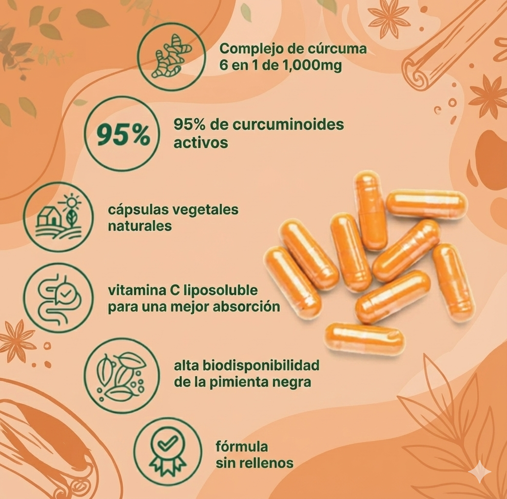 Fórmula avanzada de Cúrcuma + Curcumina 95% con alta absorción